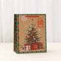 Sac cadeau de Noël en papier Kraft avec sapin festif et poignées tressées rouges - Motif Sapin de Noël (N1806-2) / 23x18x10cm