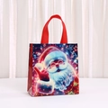 Sacchetto regalo di Natale in tessuto non tessuto con Babbo Natale e manici rossi - Babbo Natale Rosso (5808-4) / 23x22x11