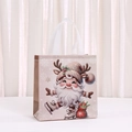 Brown Christmas non-woven gift bag with cartoon Santa Claus skating and white handles - Skating Santa Pattern (5044-3) / 23x22x11cm