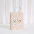 Sac cadeau rose en papier kraft avec texte HoHoHo et flocons dorés pour Noël - Style de Texte HOHOHO (563-3) / 21x15x8cm