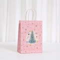 Pink Christmas kraft paper gift bag with cartoon tree prints and white rope handles - Christmas Elements Diamond Style (563-4) / 21x15x8cm