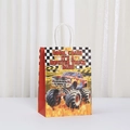 Monster Truck themed kraft paper gift bag with rope handles for children party favors - Orange Flame Monster Truck (559-3) / 18x8x21cm