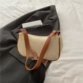 Classic cream woven underarm bag with brown leather strap in a minimalist style - Beige-Solid