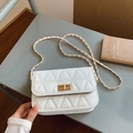 White quilted crossbody bag with gold twist lock and metal chain strap for women - Large / White