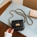 Classic black quilted chain bag with elegant gold twist lock and crossbody strap - Small / Black
