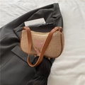 Straw underarm bag with pink butterfly embroidery and a brown leather strap - Khaki-Butterfly Embroidery
