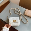 White quilted crossbody bag with gold metal chain strap and twist-lock closure - Small / White