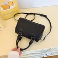 Black embossed cartoon bear boston bag with top handle and detachable strap - Black without Pendant