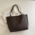 Grande borsa tote marrone caffè scuro in pelle opaca con logo alla moda - Marrone