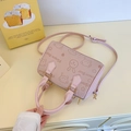 Pink cartoon embossed Boston bag with detachable strap and bear pattern for women - Pink Without Pendant