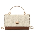 Sac à main tissé pour femmes avec bordure en cuir brun et poignées dorées - Marron