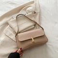 Minimalist khaki faux leather square shoulder bag with a gold-tone twist lock detail - Khaki