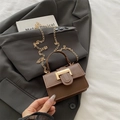 Retro dark brown mini square bag with glossy finish and gold chain strap - Brown