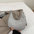 Silver sequin crescent hobo bag with a fine textured finish and golden buckle - Silver