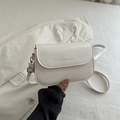 Minimalist cream white crossbody square bag in matte PU leather with adjustable strap - White