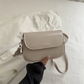 Minimalist beige PU leather saddle bag with FANYISSA & BAG logo and adjustable strap - Khaki