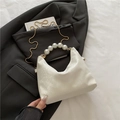 Elegante bolso hobo blanco con relieve de animal y asa de perlas de lujo con cadena - Blanco