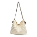 Minimalist cream canvas tote bag with textured fraying and zebra scarf detail - White