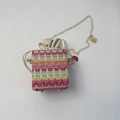 Mini bolso bandolera de tejido colorido con cordón y detalle de perla elegante - Rosa Rojo