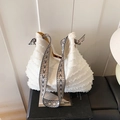White canvas tote bag with fringe design and geometric wide shoulder strap - Off White