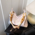 Borsa tote con stampa floreale lilla, manico in legno e dettaglio di nappe - Rosa Chiaro