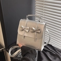 Zaino argento in pelle PU con fiocchi e scritta Fashion in stile collegiale chic - Senza Ciondolo / Argento