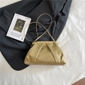 Cloud-shaped woven handbag in metallic gold finish with slim shoulder strap - Gold