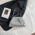 Silver cloud clutch with woven texture and thin shoulder strap for women - Silver
