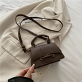 Deep brown litchi pattern mini crossbody bag with trapezoidal structure and top handle - Brown