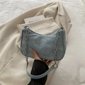 Sparkly light blue denim shoulder bag with crystal rhinestones and silver chain strap - Blue