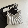 Minimalist black and white striped canvas tote bag in a casual stylish design - Black
