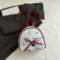 Mini mochila blanca con lunares rojos y detalles de lazos en tela texturizada - Pequeño / Rojo y Blanco (Pequeño)
