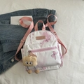 Kleiner weißer Schmetterlings-Rucksack aus Nylon mit rosa Riemen und Plüschanhänger - Rosa Mit Anhänger