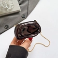 Glossy dark mirror finish mini clutch bag with golden chain strap for women - Black