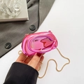 Chic oval metallic pink evening clutch bag with elegant golden chain strap for women - Pink