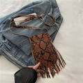 Brown snake print crossbody phone bag with long fringe tassels and adjustable strap - Orange