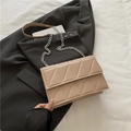 Beige quilted shoulder bag with geometric patterns and silver chain strap for women - Khaki