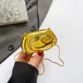 Sleek gold metallic clutch bag with mirror finish and elegant gold chain strap - Dark Gold