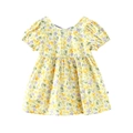 Sweet yellow floral princess dress with purple flower prints and puff sleeves - 100 / Milky Yellow