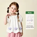 Girls' summer outfit featuring a white heart puff sleeve top and pink pleated skirt - Pink Shirt / 100cm