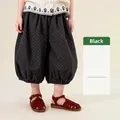 Kids black polka dot harem pants in loose fit with a fresh Japanese aesthetic style - 100cm / Black