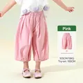 Girls summer two-piece outfit featuring white heart top and pink wide-leg cotton pants - Pink Pants / 100cm