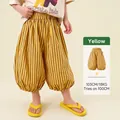 Kids yellow striped lantern pants with elastic waist and cuffs for summer wear - 100cm / Yellow