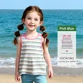 Canotta estiva a righe rosa e azzurre per bambina con bordi a contrasto e tessuto a coste - Azzurro / 100cm