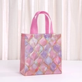 Elegant shell pearl gift bag with gold ogee patterns and pink ribbon handles - Gold Geometric Ogee Style (5036-4)