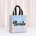 Iridescent laser wedding gift tote bag with Bride text and black webbing handles - Bride Letter Style (6802-1) / 23*22*11