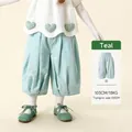 Girls summer set with heart-print puff sleeve top and mint green bloomers for 103cm height - Blue Pants / 100cm