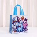 Halloween Geschenktasche aus Vliesstoff mit blauen Griffen und Geist-Motiven - 23x22x11cm