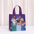Detail view of purple non-woven gift bag featuring Three Kings cartoon illustration - Purple Star Illustration Style (5046-3)