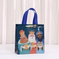 Three Kings Day non-woven gift bag with colorful cartoon Three Wise Men illustration - Blue Side Gusset Gift Bag Style (5046-2)